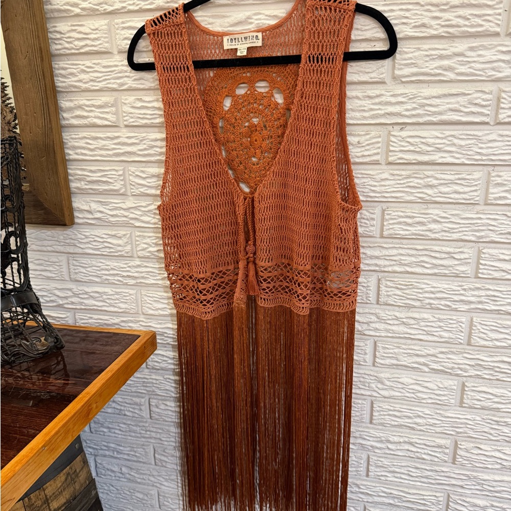 Idyllwind Rust Crochet Vest with Fringe